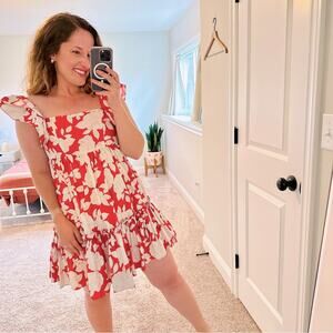 Cara Cara Pink Red White Floral Ruffled Mini Dress XS